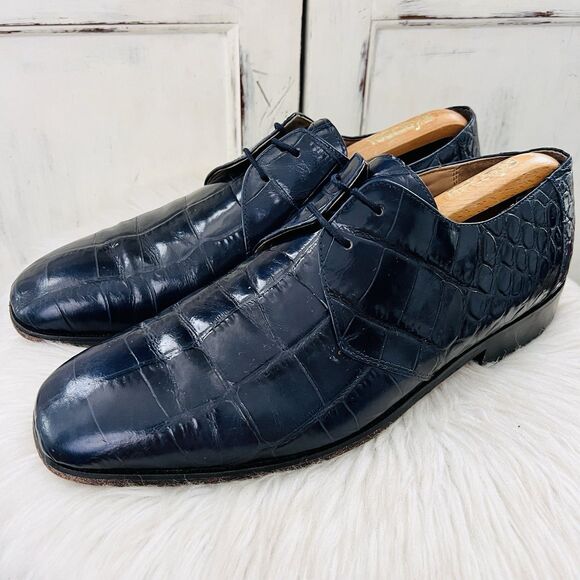 Florsheim Barletta Navy Blue Faux Reptile Skin Lace up Oxford Dress Shoes 11.5D - Picture 1 of 8